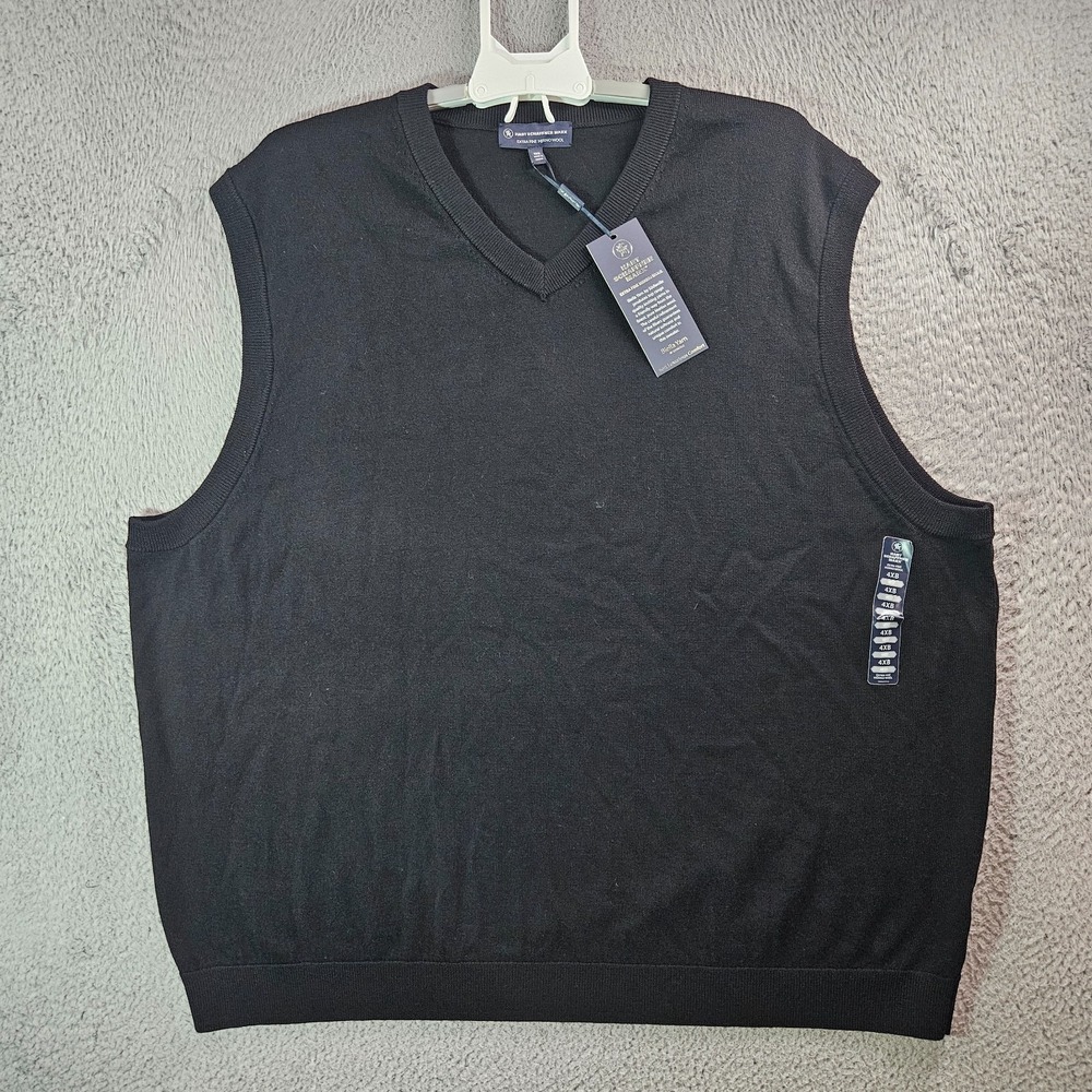 $89 NEW Hart Schaffner Marx‎ Vest Sweater Men 4XB V-Neck 100% Merino Wool Black